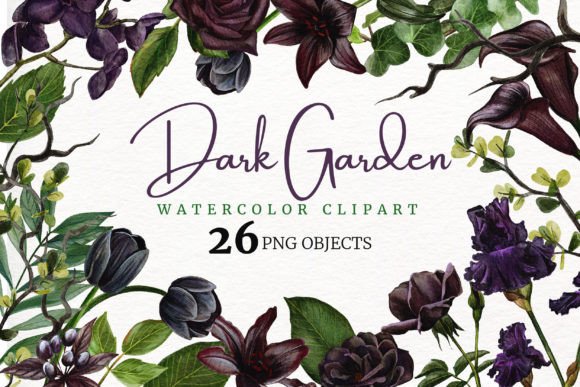 Download Dark Garden. Watercolor Floral Clipart. - Clipart Collection