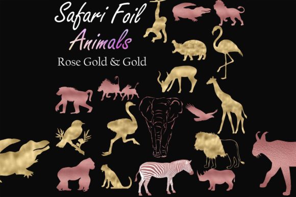 Download 80 Gold &amp; Rose Gold Foil Safari Animals - Gold Collection