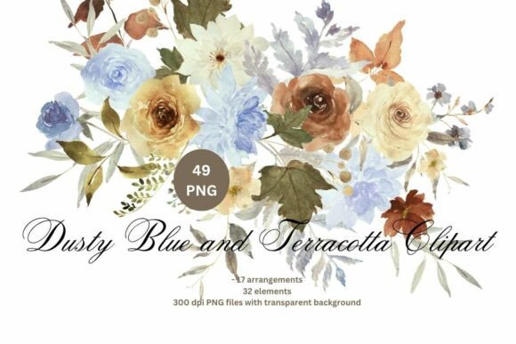 Download Blue and Terracotta Flowers Clipart PNG - Clipart Collection