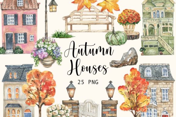 Download Watercolor Autumn Houses Clipart - Clipart Collection