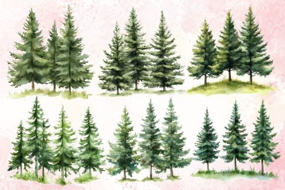 Download Watercolor Row of Trees Clipart - Clipart Collection