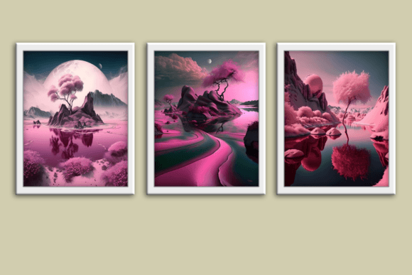 Download Pink Surreal Set of 3 Wall Art Prints - Wall art prints Collection