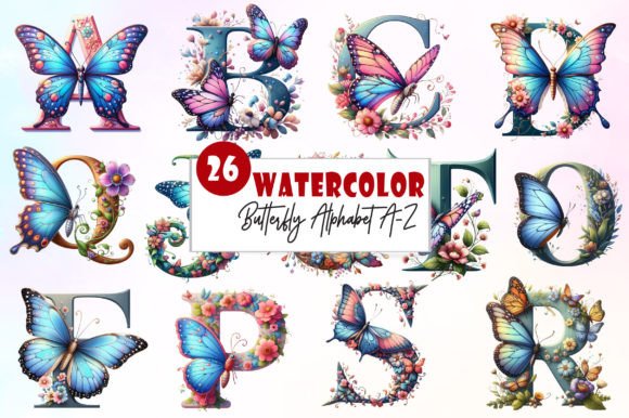 Download Watercolor Butterfly Alphabet Clipart - Clipart Collection