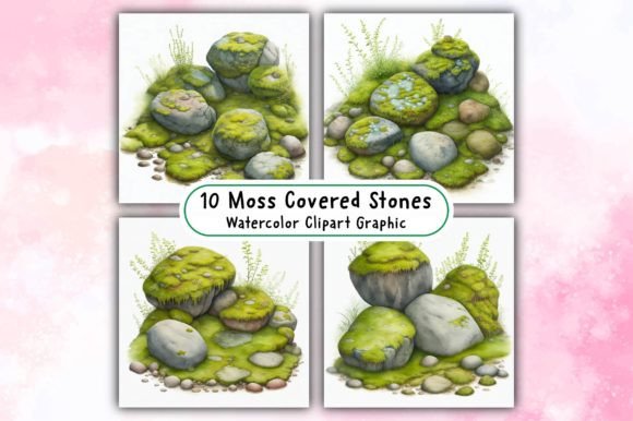 Download Moss Covered Stones Watercolor Clipart - Clipart Collection