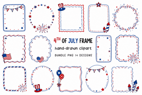 Download Hand-drawn 4th of July Frame Clipart Set - Clipart Collection