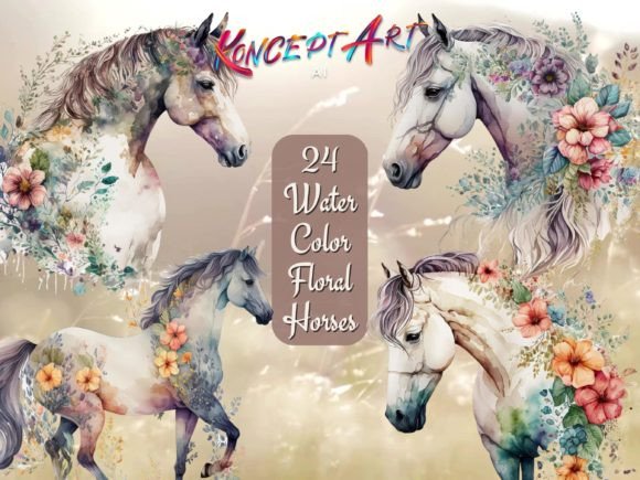 Download 24 Boho Watercolor Floral Horse Clipart - Clipart Collection