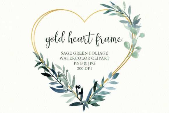 Download Leaves Gold Heart Frame, Greenery Wreath - Gold Collection
