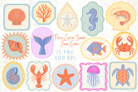 Download Preppy Coastal Summer Frame Clipart PNG - Clipart Collection