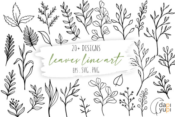 Download Botanical Line Art Clipart. Floral Set - Clipart Collection