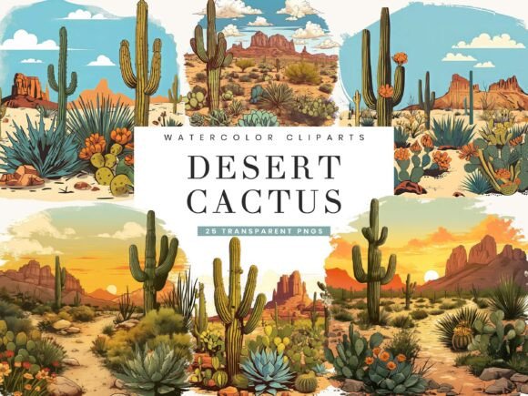 Download Watercolor Desert Cactus Clipart Bundle - Clipart Collection