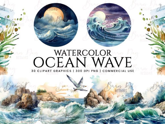 Download Watercolor Ocean Wave Clipart Bundle - Clipart Collection