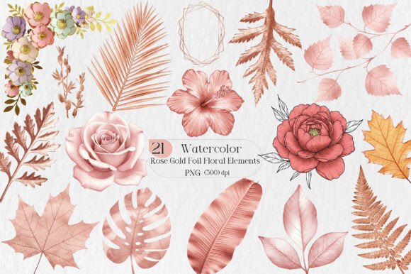 Download Rose Gold Foil Floral Elements - Gold Collection