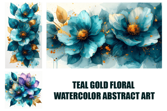 Download Teal Gold Floral Watercolor Abstract Art - Gold Collection