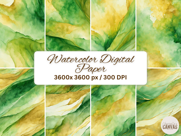 Download Green and Gold Watercolor Digital Paper - Gold Collection