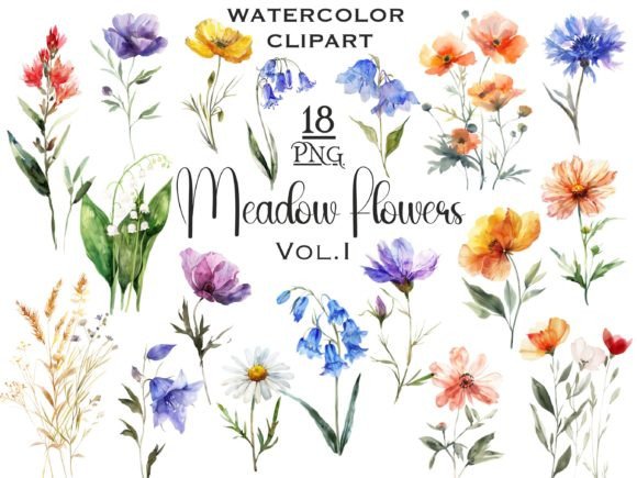 Download Meadow Wildflowers Watercolor Clipart V1 - Clipart Collection