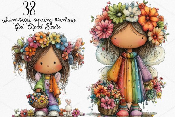 Download Whimsical Spring Rainbow Girl Clipart - Clipart Collection
