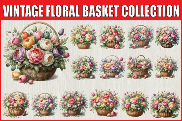 Download Vintage Floral Basket Clipart Set - Clipart Collection