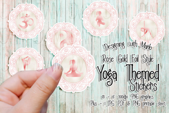 Download Yoga Printable Stickers, Rose Gold Foil - Gold Collection