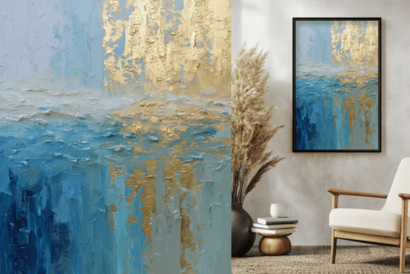 Download Blue &amp; Gold Textured Abstract Painting - Premium Resources