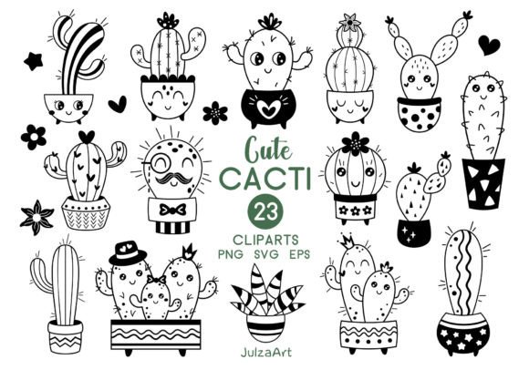 Download Black and White Cactus Clipart - White Collection