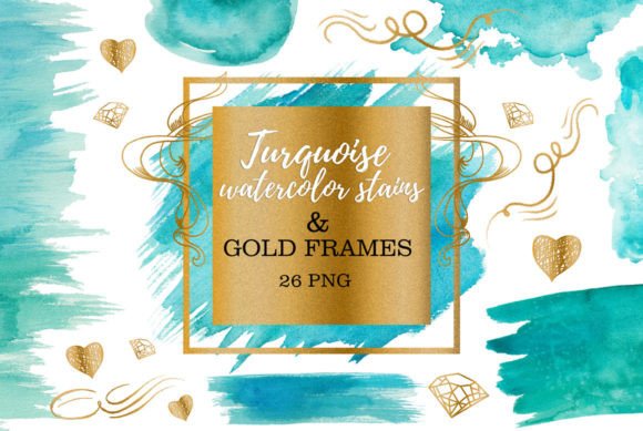Download Turquoise Watercolor Stains and Gold - Gold Collection