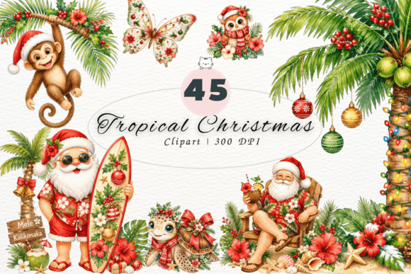 Download Tropical Christmas Clipart, Watercolor - Clipart Collection