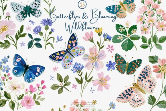 Download Watercolor Butterfly Wildflower Clipart - Clipart Collection