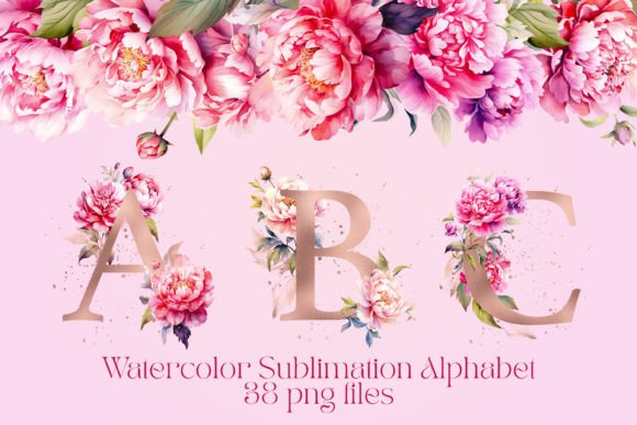 Download Gold Alphabet with Watercolor Peonies - Gold Collection