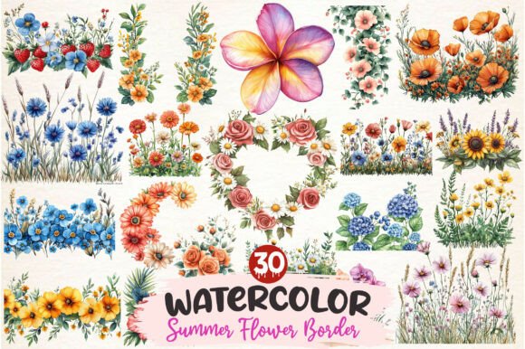 Download Watercolor Summer Flower Border Clipart - Clipart Collection