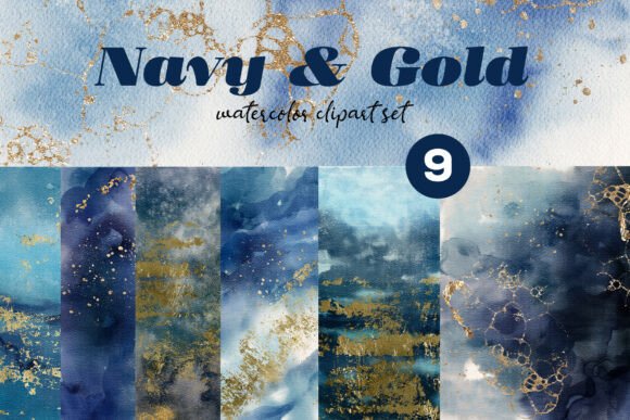 Download Navy &amp; Gold Watercolor Textures PNG Set - Gold Collection