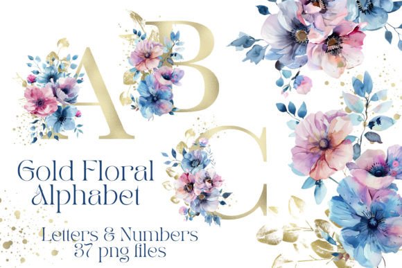 Download Gold Sublimation Floral Alphabet - Gold Collection